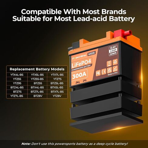 Lithium Motorcycle Battery, PowerUrus 200A Lithium LiFePO4 Motorcycle Battery, 12V 1.6Ah Powersports battery, ATV, UTV, Jet Ski, Quad, Lawn Mower, Tractor, Scooter Batteries in Kuwait