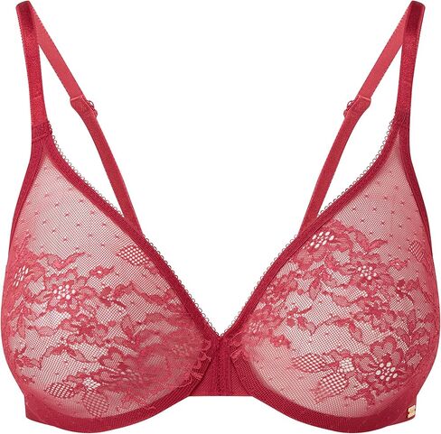 Gossard Women's Glossies Lace Semi-Sheer Underwire Bra- Everyday Basic, Adjustable Straps, Red (Chilli Red), 32FF in Saudi Arabia