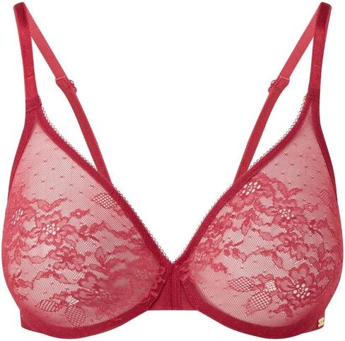 Gossard Women's Glossies Lace Semi-Sheer Underwire Bra- Everyday Basic, Adjustable Straps, Red (Chilli Red), 32FF in Saudi Arabia