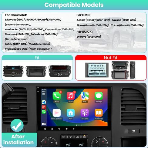 8" Touch Screen Radio for Chevy Silverado Tahoe Impala GMC Sierra Yukon, Silverado Stereo 2007-2013 with CarPlay/Android Auto, DSP/SWC AM FM (2GB+64GB) in Saudi Arabia
