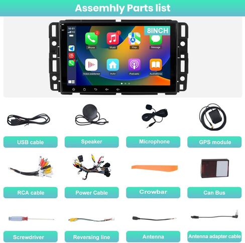 8" Touch Screen Radio for Chevy Silverado Tahoe Impala GMC Sierra Yukon, Silverado Stereo 2007-2013 with CarPlay/Android Auto, DSP/SWC AM FM (2GB+64GB) in Saudi Arabia