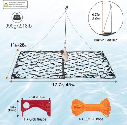 QualyQualy Castable Crab Trap, Foldable Crabbing Net with Rope & Bait Clip, Crab Snare/Pots/Traps for Blue Crabs, Dungeness, Crawfish Portable Crabbing Equipment in Saudi Arabia