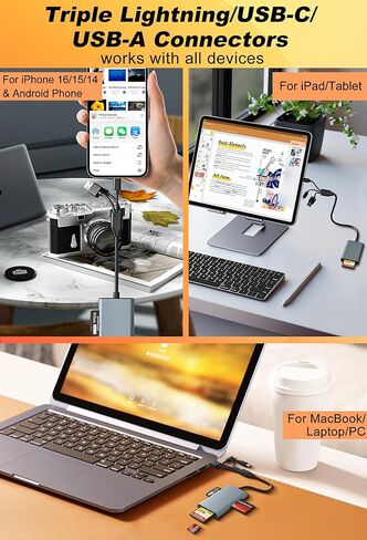محول Memory Stick Pro Duo-قارئ بطاقة ذاكرة متعددة في 4-in-1 مع Lightning/USB-C/USB-A لـ SD/Micro SD/MS/XD-Picture-Card ، Sony Cybershot Memory Stick Adapter لـ iPhone/Android/PC in Saudi Arabia