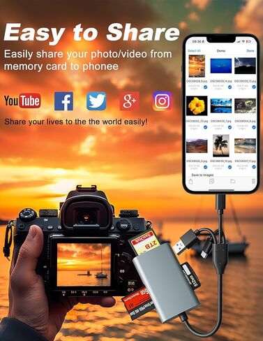 محول Memory Stick Pro Duo-قارئ بطاقة ذاكرة متعددة في 4-in-1 مع Lightning/USB-C/USB-A لـ SD/Micro SD/MS/XD-Picture-Card ، Sony Cybershot Memory Stick Adapter لـ iPhone/Android/PC in Saudi Arabia