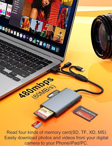 محول Memory Stick Pro Duo-قارئ بطاقة ذاكرة متعددة في 4-in-1 مع Lightning/USB-C/USB-A لـ SD/Micro SD/MS/XD-Picture-Card ، Sony Cybershot Memory Stick Adapter لـ iPhone/Android/PC in Saudi Arabia