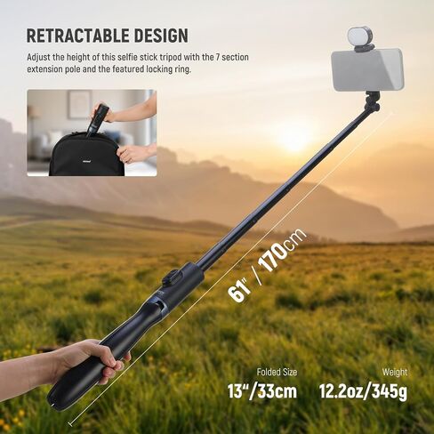 NEEWER Basic Phone Tripod for iPhone & Camera w/Remote & Phone Holder, 66" Metal Selfie Stick Travel Vlog Cell Phone Stand, Portable Camera Cellphone Holder Mount for Video Recording Filming, TS03 in Saudi Arabia