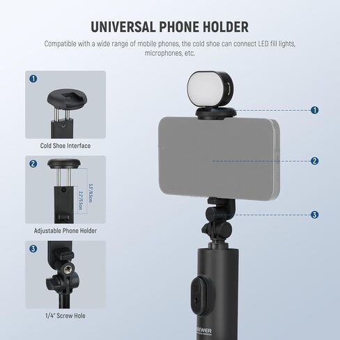 NEEWER Basic Phone Tripod for iPhone & Camera w/Remote & Phone Holder, 66" Metal Selfie Stick Travel Vlog Cell Phone Stand, Portable Camera Cellphone Holder Mount for Video Recording Filming, TS03 in Saudi Arabia