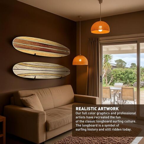 ديكور جدار لوح ركوب الأمواج الطويل - يتم تعليقه عموديًا أو أفقيًا - سطح لامع مثل لوح ركوب الأمواج الحقيقي - منزل الشاطئ، الحياة الساحلية، موضوع الشاطئ الاستوائي - خشب داكن بطول 66 بوصة in Kuwait