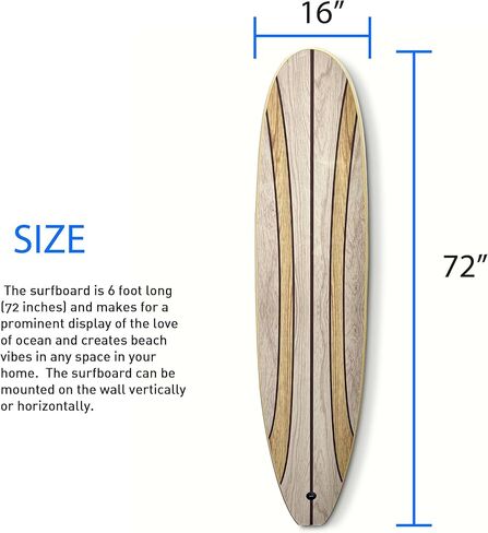 ديكور جدار لوح ركوب الأمواج الطويل - يتم تعليقه عموديًا أو أفقيًا - سطح لامع مثل لوح ركوب الأمواج الحقيقي - منزل الشاطئ، الحياة الساحلية، موضوع الشاطئ الاستوائي - خشب داكن بطول 66 بوصة in Kuwait