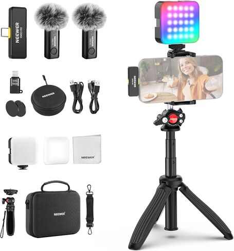 Neewer 57.9 "Selfie Stick Tripod متوافق مع iPhone Samsung Android ، والمعادن المحمولة المحمولة للهاتف الخلوي مع حامل الهاتف Mount & Remote لتصوير الفيديو ، PA992 Black in Saudi Arabia