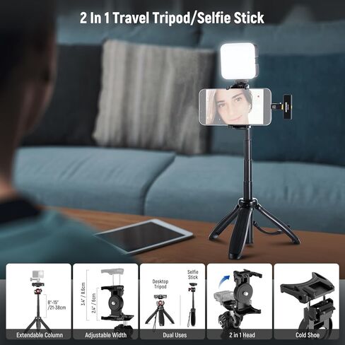 Neewer 57.9 "Selfie Stick Tripod متوافق مع iPhone Samsung Android ، والمعادن المحمولة المحمولة للهاتف الخلوي مع حامل الهاتف Mount & Remote لتصوير الفيديو ، PA992 Black in Saudi Arabia