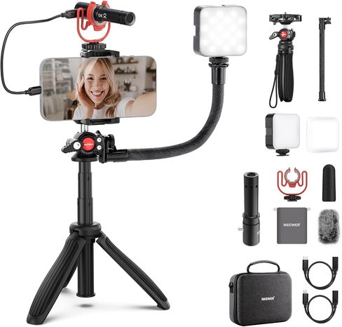 NEEWER 57.9" Selfie Stick Tripod Compatible with iPhone Samsung Android, Metal Portable Lightweight Travel Cell Phone Stand with Phone Holder Mount & Remote for Video Recording Filming, PA992 Black in Saudi Arabia