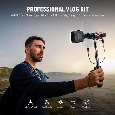 NEEWER 57.9" Selfie Stick Tripod Compatible with iPhone Samsung Android, Metal Portable Lightweight Travel Cell Phone Stand with Phone Holder Mount & Remote for Video Recording Filming, PA992 Black in Saudi Arabia