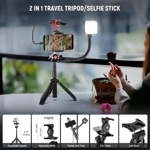 NEEWER 57.9" Selfie Stick Tripod Compatible with iPhone Samsung Android, Metal Portable Lightweight Travel Cell Phone Stand with Phone Holder Mount & Remote for Video Recording Filming, PA992 Black in Saudi Arabia