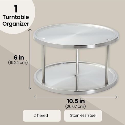 2 Tier Lazy Susan Turntable Organizer for Cabinet, Revolving Spice Rack Carousel for Kitchen Pantry Storage, Stainless Steel (10.5 in) in Saudi Arabia
