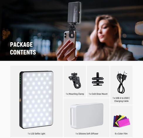 أساسيات Neewer LED Selfie & Tattoo Light متوافق مع iPhone ، مقطع على مرشح CPL/حامل حامل/حامل الهاتف ، ملء الإضاءة إزالة الانعكاس للفنون الفنية للتصوير الفوتوغرافي in Kuwait