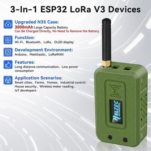 2 Set ESP32 LoRa V3 Module Board with 915 MHz Antenna + 3000mAh Battery + Case - Integrated WiFi Blue Tooth SX1262 CP2102 0.96" OLED Display Type C for Ar duino Lora Meshtastic IoT (N35, Green) in Saudi Arabia
