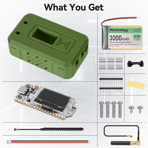 2 Set ESP32 LoRa V3 Module Board with 915 MHz Antenna + 3000mAh Battery + Case - Integrated WiFi Blue Tooth SX1262 CP2102 0.96" OLED Display Type C for Ar duino Lora Meshtastic IoT (N35, Green) in Saudi Arabia