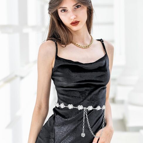 حزام سلسلة خصر لؤلؤي على شكل زهرة من TIESOME للنساء، أحزمة سلسلة فضية وذهبية لفساتين الجينز والمجوهرات وهدية الإكسسوارات المزخرفة in Saudi Arabia