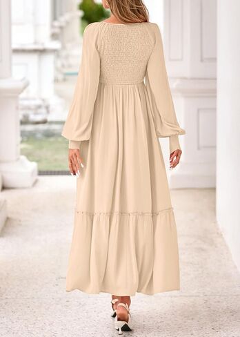 KIRUNDO Casual Fall Dresses for Women 2025 Flowy Long Sleeve Maxi Dress Smocked Empire Waist Square Neck Wedding Party in Saudi Arabia