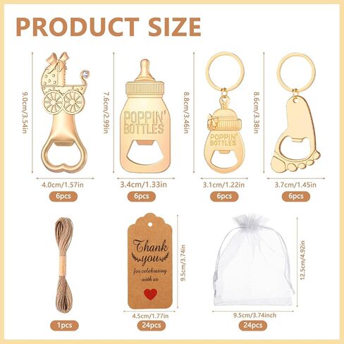 60 قطعة من فتاحات زجاجات استحمام الأطفال من بوبين مع أكياس الأورجانزا وبطاقات الشكر - هدايا إرجاع مثالية للضيوف! in Kuwait