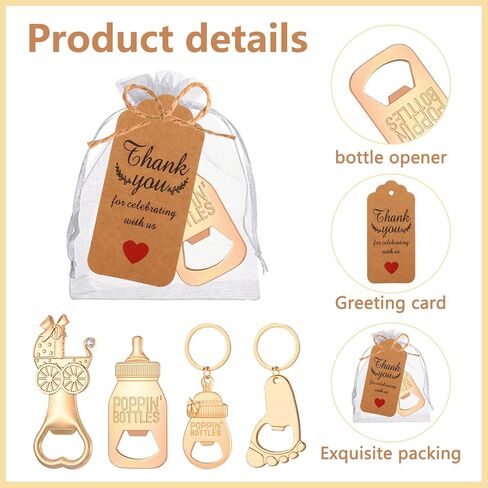 60 قطعة من فتاحات زجاجات استحمام الأطفال من بوبين مع أكياس الأورجانزا وبطاقات الشكر - هدايا إرجاع مثالية للضيوف! in Kuwait