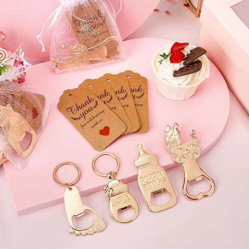 60 قطعة من فتاحات زجاجات استحمام الأطفال من بوبين مع أكياس الأورجانزا وبطاقات الشكر - هدايا إرجاع مثالية للضيوف! in Kuwait