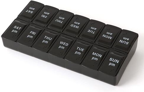 7 Day Weekly Pill Organizer 2 Times A Day Large Pill Case Compartments Clear Lids for Medicine Vitamin Black with White in Saudi Arabia