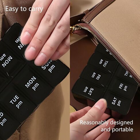 7 Day Weekly Pill Organizer 2 Times A Day Large Pill Case Compartments Clear Lids for Medicine Vitamin Black with White in Saudi Arabia
