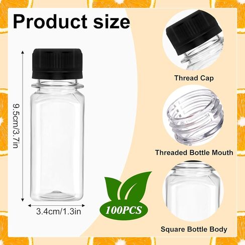 100 Pack 2 oz Small Plastic Shot Bottles with Caps Ginger Shots Bottles for Liquids, Reusable Clear Juice Containers with Scale, Funnels, Stickers for Ginger, Liquids, Beverages in Kuwait