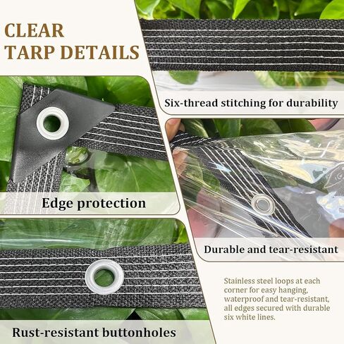 قماش القنب الشفاف مقاس 3 × 6 أقدام مع حلقات سميكة بقطر 14 مل، قماش شفاف شديد التحمل مقاوم للماء ومقاوم للتمزق من الفينيل PVC وحواف معززة لشرفة الفناء الصغيرة وغطاء نباتات الدفيئة الخارجية in Saudi Arabia