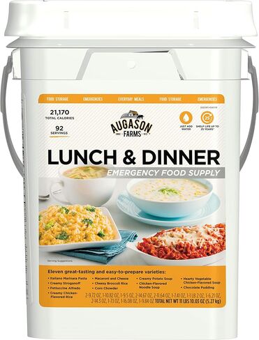 Augason Farms 4-Gallon Lunch & Dinner Variety Pail - Dehydrated Survival Food Kit - Long Shelf Life Ready to Eat Meals - Disaster Prep, Hiking & Camping Essentials - 113 Servings in Kuwait