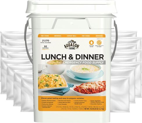 Augason Farms 4-Gallon Lunch & Dinner Variety Pail - Dehydrated Survival Food Kit - Long Shelf Life Ready to Eat Meals - Disaster Prep, Hiking & Camping Essentials - 113 Servings in Kuwait