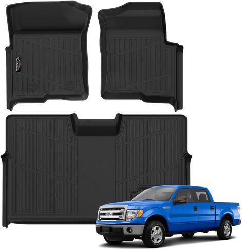 سجادات أرضية لسيارة Ford F250/F350/F450 Super Duty Crew Cab مع مساحة تخزين خلفية أسفل المقعد لجميع الأحوال الجوية TPE، تناسب مخصص F-250/F-350/F-450 الصف الأول والثاني مضاد للانزلاق مجموعة كاملة من سجادات السيارة in Kuwait