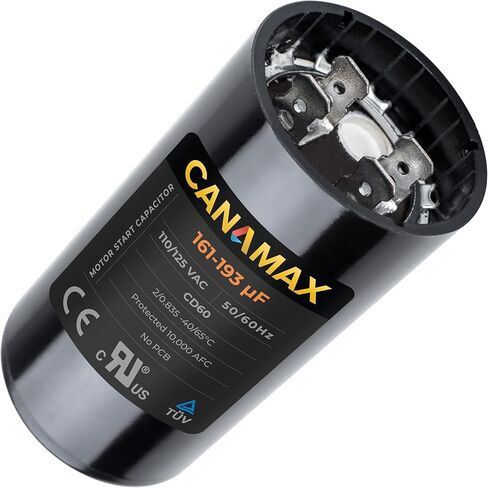Canamax 161-193 uf/MFD 110-125 VAC ±20% 50/60 Hz CD60 Round Motor Well Pump Start Capacitor - Replacement for Central Air-Conditioners, Heat Pumps, Condenser Fan Motors, Refrigerators, Washers in Saudi Arabia