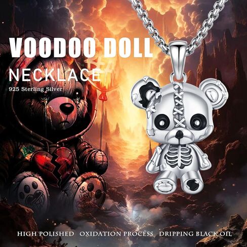 redsun دمية الفودو قلادة 925 الفضة الاسترليني المقدسة الفودو الأرنب قلادة قلادة القوطية الأرنب مجوهرات هدايا للرجال النساء لها هدايا عيد الهالوين in Kuwait