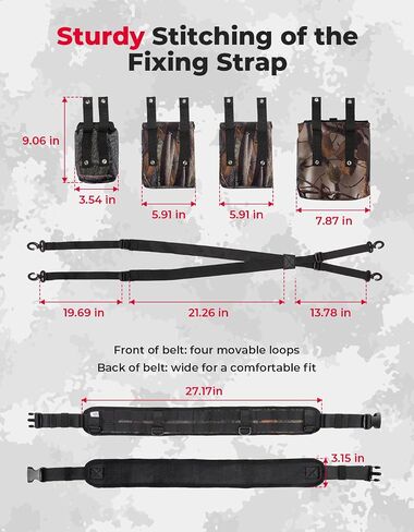 KEMIMOTO Dove Hunting Belt, Tactical Shell Pouch Dove Belt for Bird Turkey Pigeon Hunting with Shoulder Strap, Battle Belt 4 Pouches to Carry Tools Accessories and Gear in Saudi Arabia