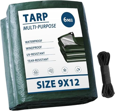 Tarp Waterproof 16x20 Multi-Purpose Green Camping Tarps 6Mil Thick with Reinforced Grommets for Under Pool, Emergency Rain Cover Outdoor in Saudi Arabia