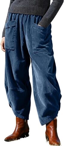 Yeokou Womens Baggy Wide Leg Pants Casual Corduroy Elastic Waist Harem Trousers with Pockets in Saudi Arabia