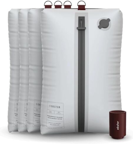 ekster portable air pump pump | سريع شحن USB-C لـ 20+ استخدامات | مضخة هواء الضغط الصغيرة لأكياس الفراغ مع فوهة عالمية | سدادة الهواء اللاسلكية محكمة الغلق متوافقة مع أكياس حزمة السفر ekster in Kuwait