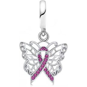 Cancer Loss Survivor Faith Mental Health Pink Ribbon Memorial Bead Pendant 925 Sterling Silver Dangle Compatible With Pandora Moments Charm Bracelet in Saudi Arabia