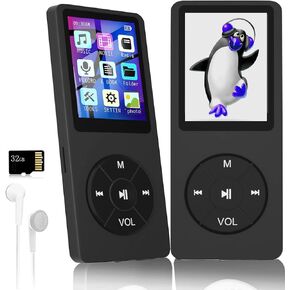 مشغل MP3 مع بطاقة TF سعة 32 جيجابايت، ومكبر صوت HD مدمج، ومشغل موسيقى HiFi محمول مع فيديو/مسجل صوت/راديو FM/عارض الصور/مشغل الكتب الإلكترونية للأطفال (أسود) in Kuwait