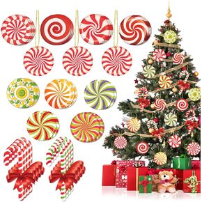 33pcs Peppermint Candy Christmas Tree Ornaments - Colorful Wooden Candy Cane Lollipop Hanging Ornaments Pendants for Xmas Tree New Year Holiday Home Party Decorations Indoor in Kuwait