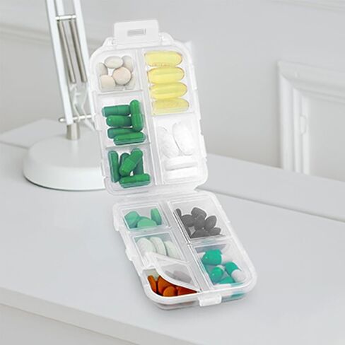 1PCS Travel Pill Box 10 Compartments Portable Folding Pill Storage Box with Labels Daily Pill Container Small Medicine Box Compact Pill Holder for Purse Vitamin Fish Oil in Saudi Arabia