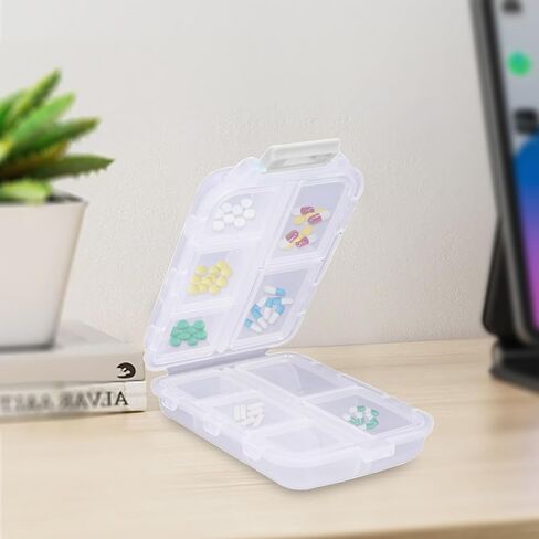 1PCS Travel Pill Box 10 Compartments Portable Folding Pill Storage Box with Labels Daily Pill Container Small Medicine Box Compact Pill Holder for Purse Vitamin Fish Oil in Saudi Arabia