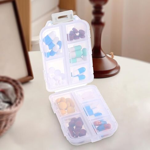 1PCS Travel Pill Box 10 Compartments Portable Folding Pill Storage Box with Labels Daily Pill Container Small Medicine Box Compact Pill Holder for Purse Vitamin Fish Oil in Saudi Arabia