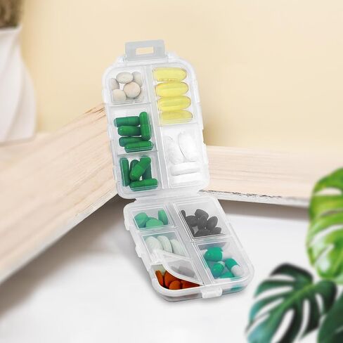 1PCS Travel Pill Box 10 Compartments Portable Folding Pill Storage Box with Labels Daily Pill Container Small Medicine Box Compact Pill Holder for Purse Vitamin Fish Oil in Saudi Arabia