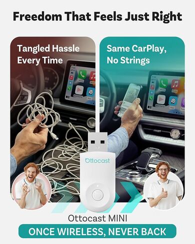 Ottocast Mini 2025 Wireless Carplay & Android Auto 2-in-1 Adapter ، Plug & Play ، 5Ghz WiFi ، Auto Connect for iPhone & Android ، يناسب 98 ٪+ Carplay Cars السلكية (Green) in Kuwait
