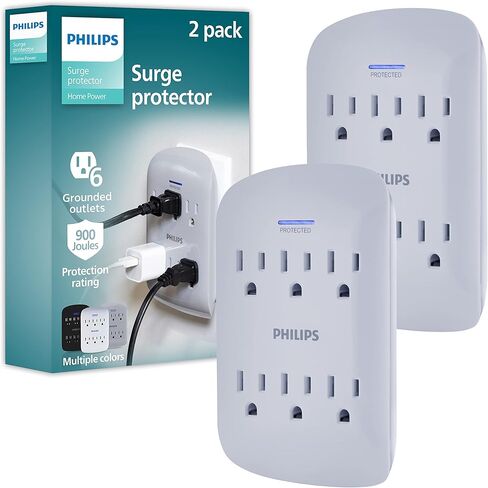 Philips All-in-One Surge Tap, 4 Grounded & 4 Polarized Outlets, 1140 Joules, Adapter-Spaced Design, ETL Certified, White/Gray, SPP3993W/37 in Saudi Arabia