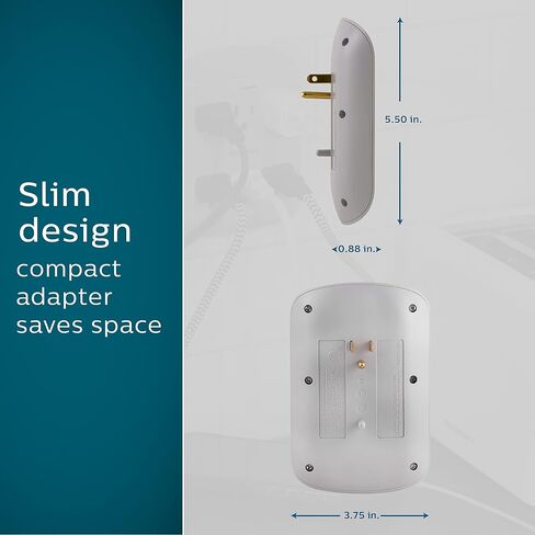 Philips All-in-One Surge Tap, 4 Grounded & 4 Polarized Outlets, 1140 Joules, Adapter-Spaced Design, ETL Certified, White/Gray, SPP3993W/37 in Saudi Arabia